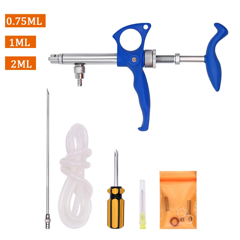 

0.75Ml/1ML/2Ml Veterinary Continuous Vaccine Syringe Adjustable Quantitative Metal Continuous Syringe Livestock Veterinary Tools