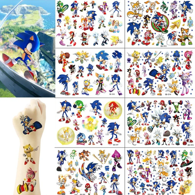 Cartoon Sonic Advance Tattoo Stickers Temporary Tattoos for Kids Birthday Party Supplies Favors Cute Tattoos Stickers Decoration