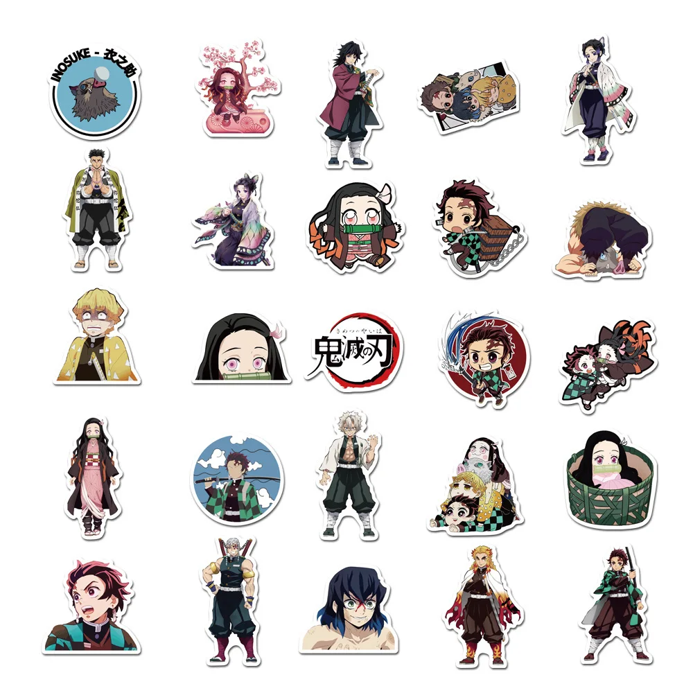 50 pz Anime Demon Slayer Cartoon Stickers libro bagagli Laptop chitarra impermeabile bagagli Sticker Gaffiti Kids Sticker Toys Pack