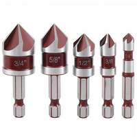 5pcs 82° Tips 5 Flute Countersink Drill Bit Set,1/4” 3/8” 1/2” 5/8\