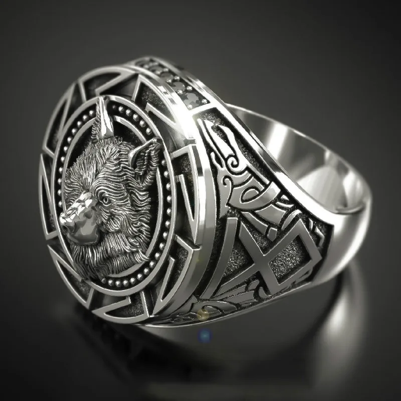 Men's  Vintage Wolf Totem   Ring Nordic Mythology Viking Warrior Wolf Head Men's Ring Domineering Fashion Men's Ring  Wholesale