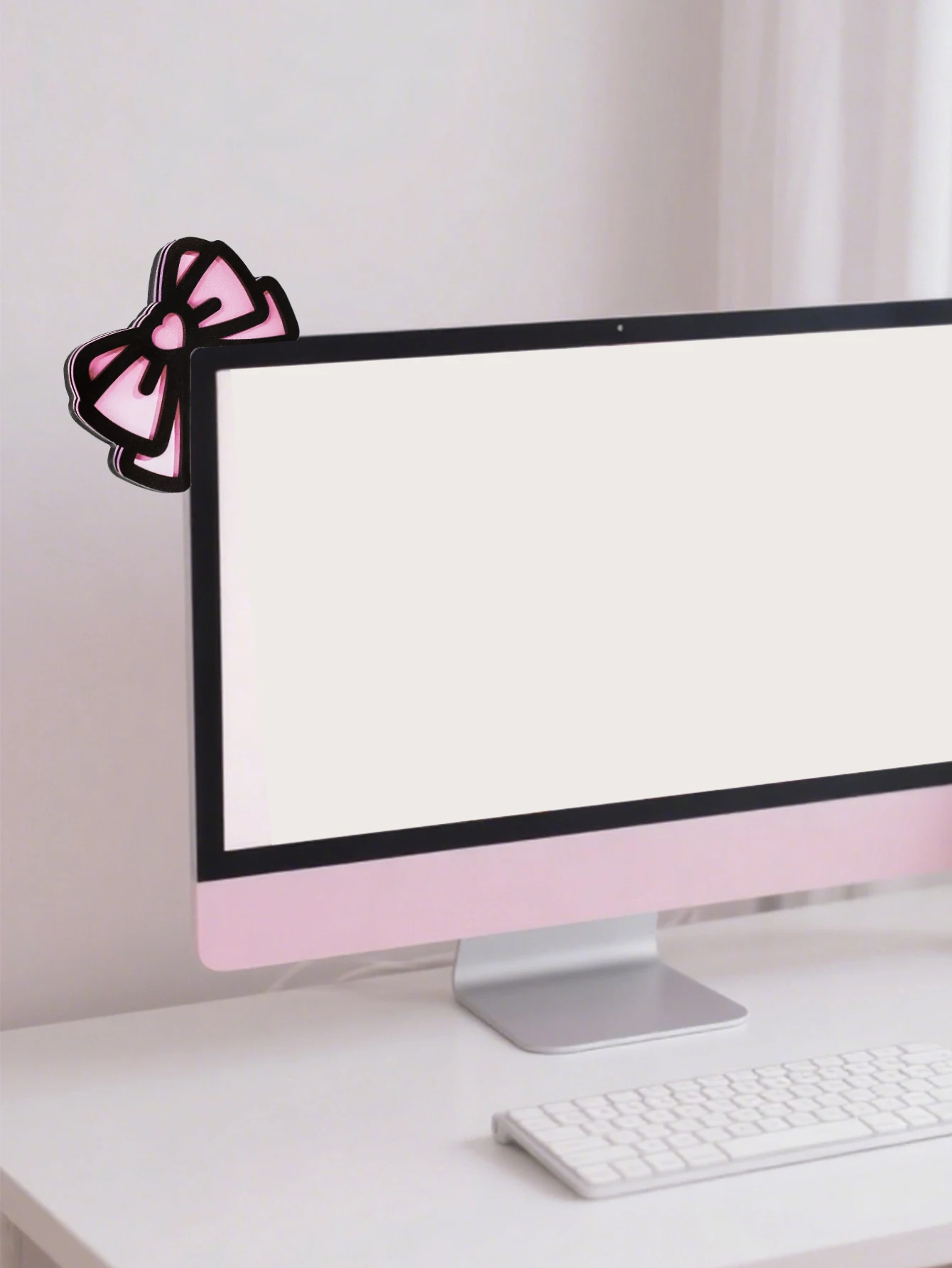 Niedliche Computer-Monitor-Dekoration, rosa Schleife, Katzenohrform, Ornamente, Kawaii-Desktop-Dekoration für PC, Laptop, Zimmer, Schreibtisch, Dekoration, Mädchen-Geschenk – Detail 9