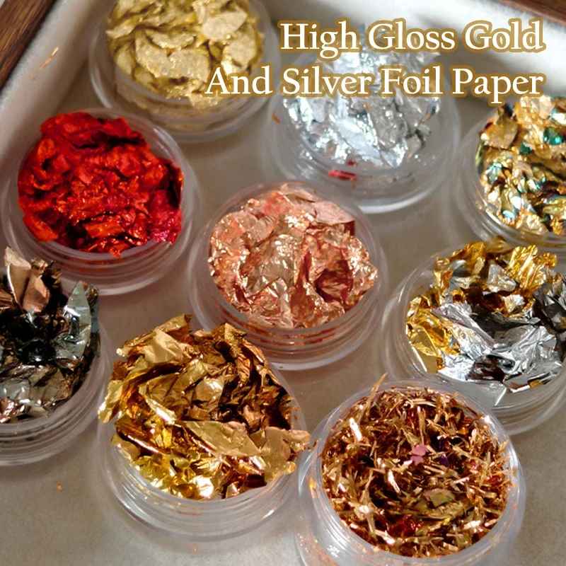 Rose Gold Silber Unregelmäßige Folie Papier Fragmente Nail art Pailletten Aufkleber Glitter DIY Maniküre UV Gel Polnisch Nagel Dekoration Werkzeuge