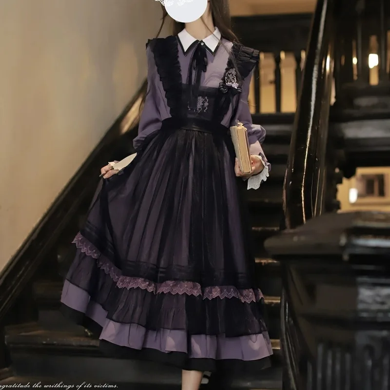 빅토리아 고딕 로리타 Jsk 드레스 여성 할로윈 Y2k 박쥐 칼라 셔츠 모직 공주 드레스 빈티지 펑크 하라주쿠 파티 드레스