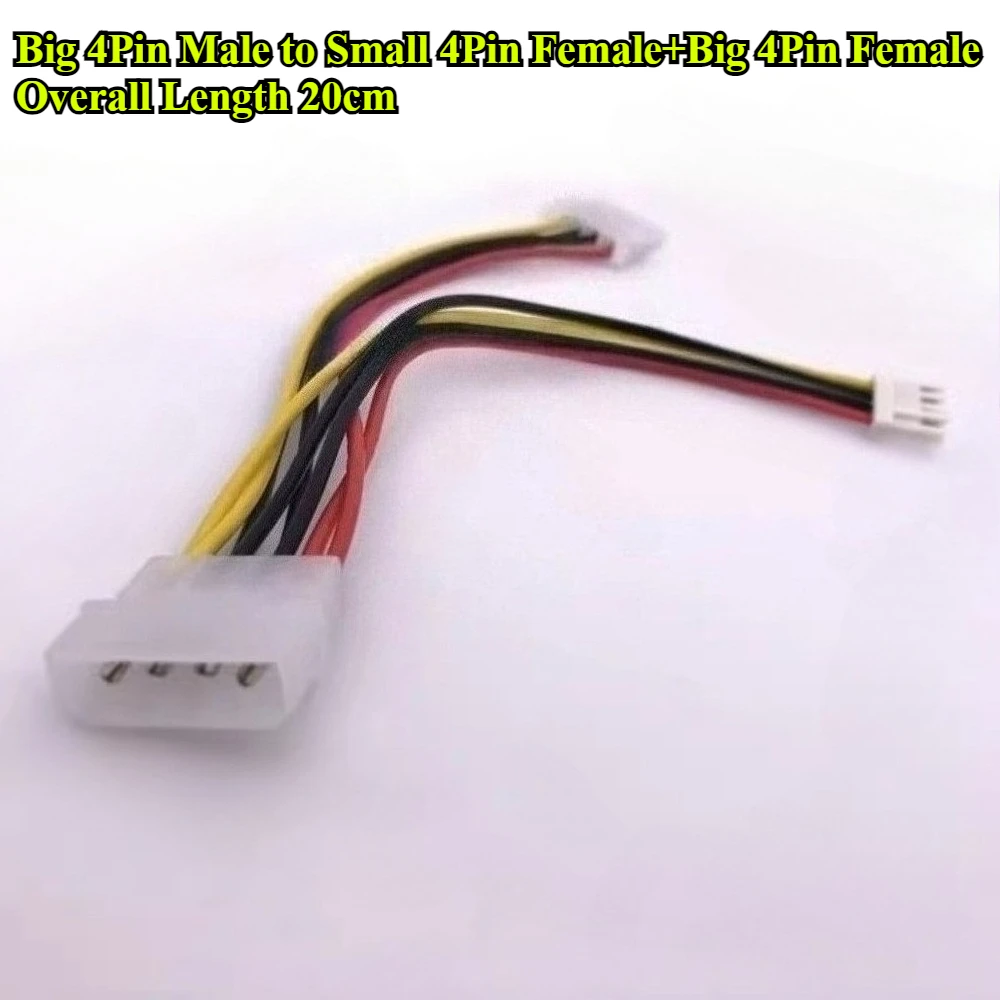 IDE Power Cable Big 4Pin Male to Small 4Pin Female+Big 4Pin Female 1 to 2 Cable 20cm for Video Card Cord PC Computer Accessories