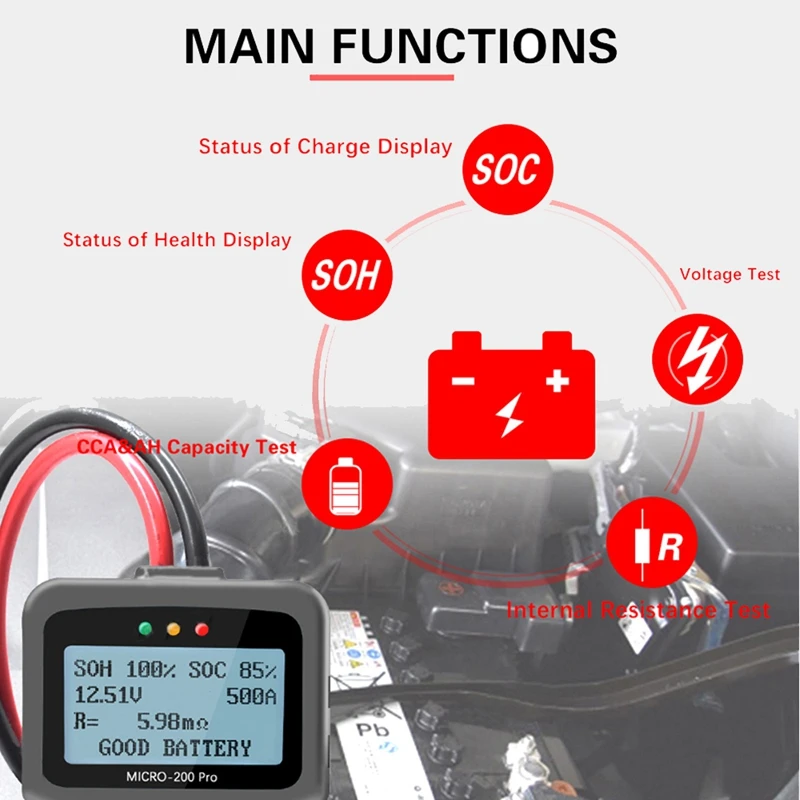 MICRO-200PRO Car Battery Tester Capacity Digital Car System Tool Analyzer Truck Motorcycle Automotivo 12V 24V 40-2000CCA