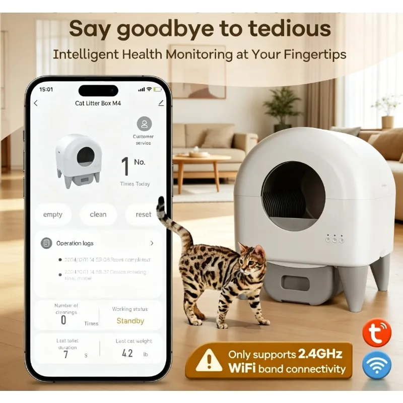 Fumoi Automatic Self Cleaning Litter Box, Large Capacity Smart Cat Toilet App Control Safety Sensors for Multiple Cats