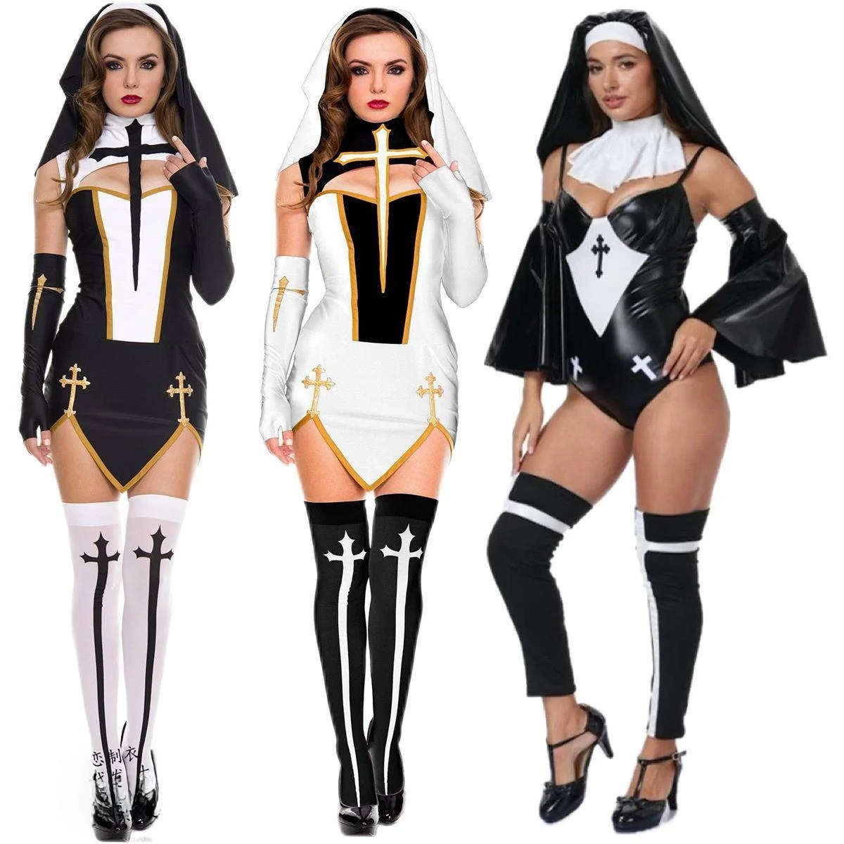 

Halloween Costume Sexy Nun Performance Game Devil Nun Party Outfit Retro Stage Costume Women's Ethnic Wear