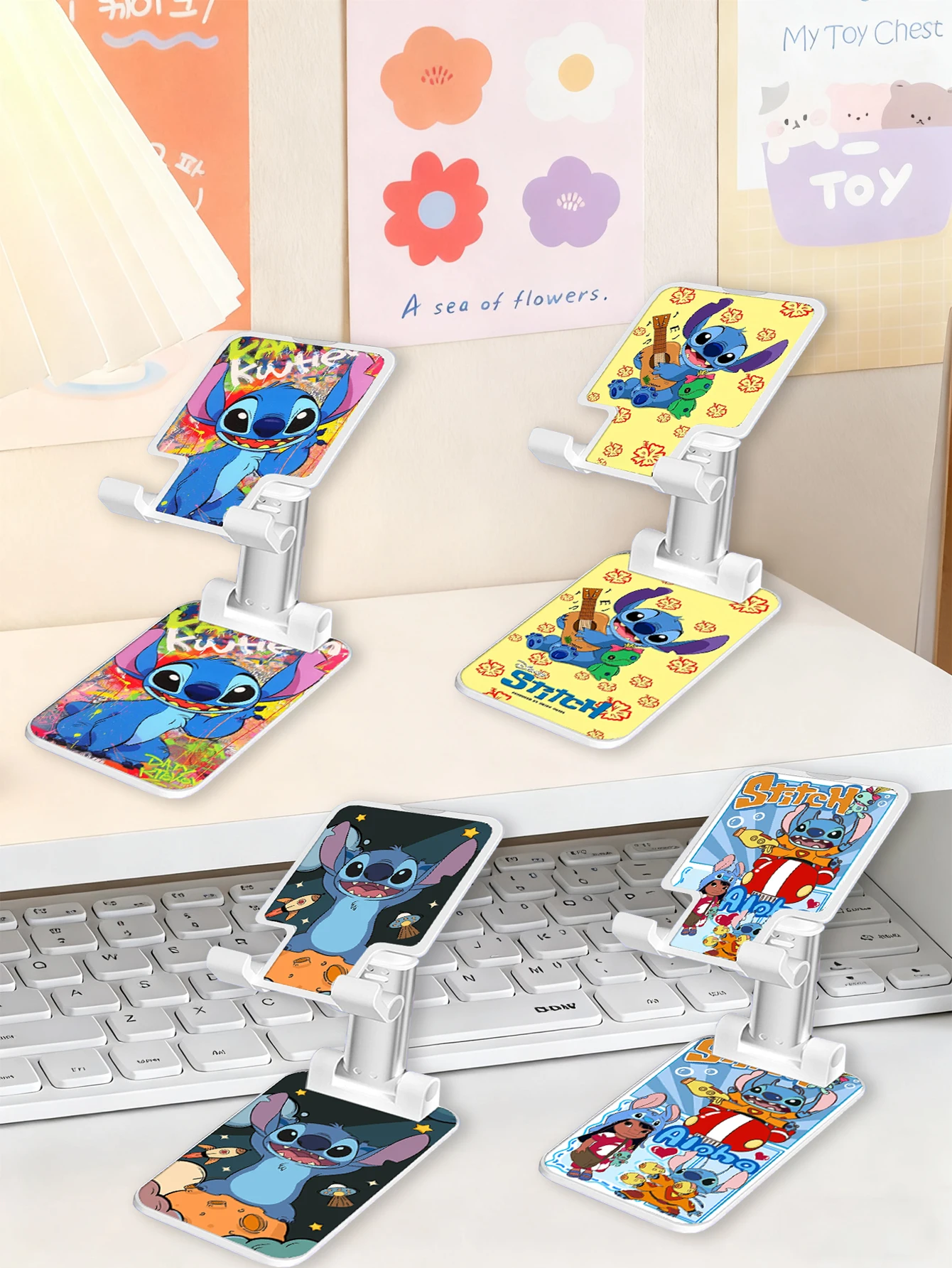 Stitch Cute phone stand, foldable and adjustable animal phone stand, compatible with tablet desktop accessories