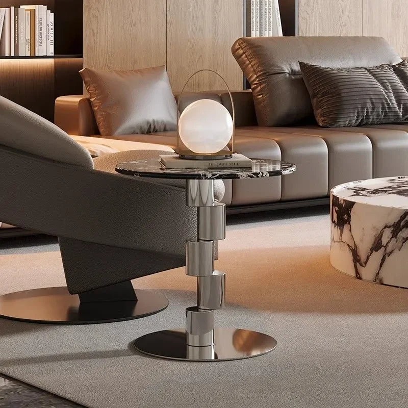 Luxury Marble Coffee Table Stainless Steel Base Modern Living Room Furniture Designer Round Side Table for Bedroom Corner