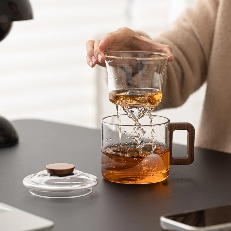 Modern Simple Guanshan Teacup High Borosilicate Glass Water Cup Home Office Water Cup Mug Tea Separation Cup