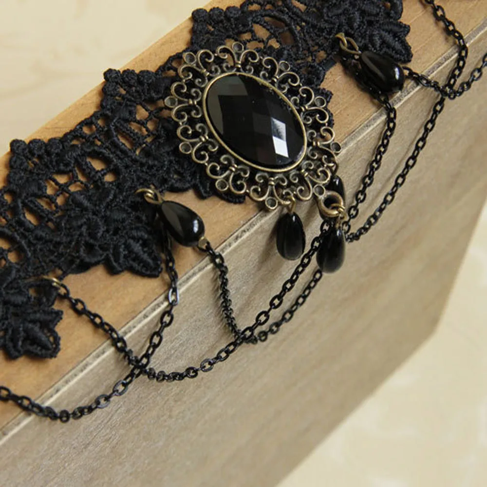 New Sexy Gothic Chokers Crystal Black Lace Neck Choker Necklace Vintage Victorian Women Chocker Steampunk Jewelry New Sexy Gothi image 4