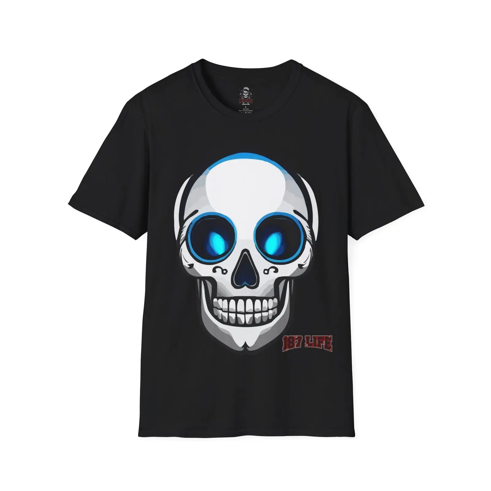 

187 LIFE white skull with blue eyes Softstyle T-Shirt