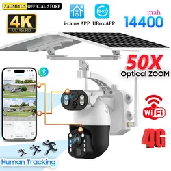 Outdoor 8MP 4G SIM 50X Zoom Solar Security Dual Screen PTZ Camera WIFI 4K Motion Detection Tracking Surveillance CCTV IP camera