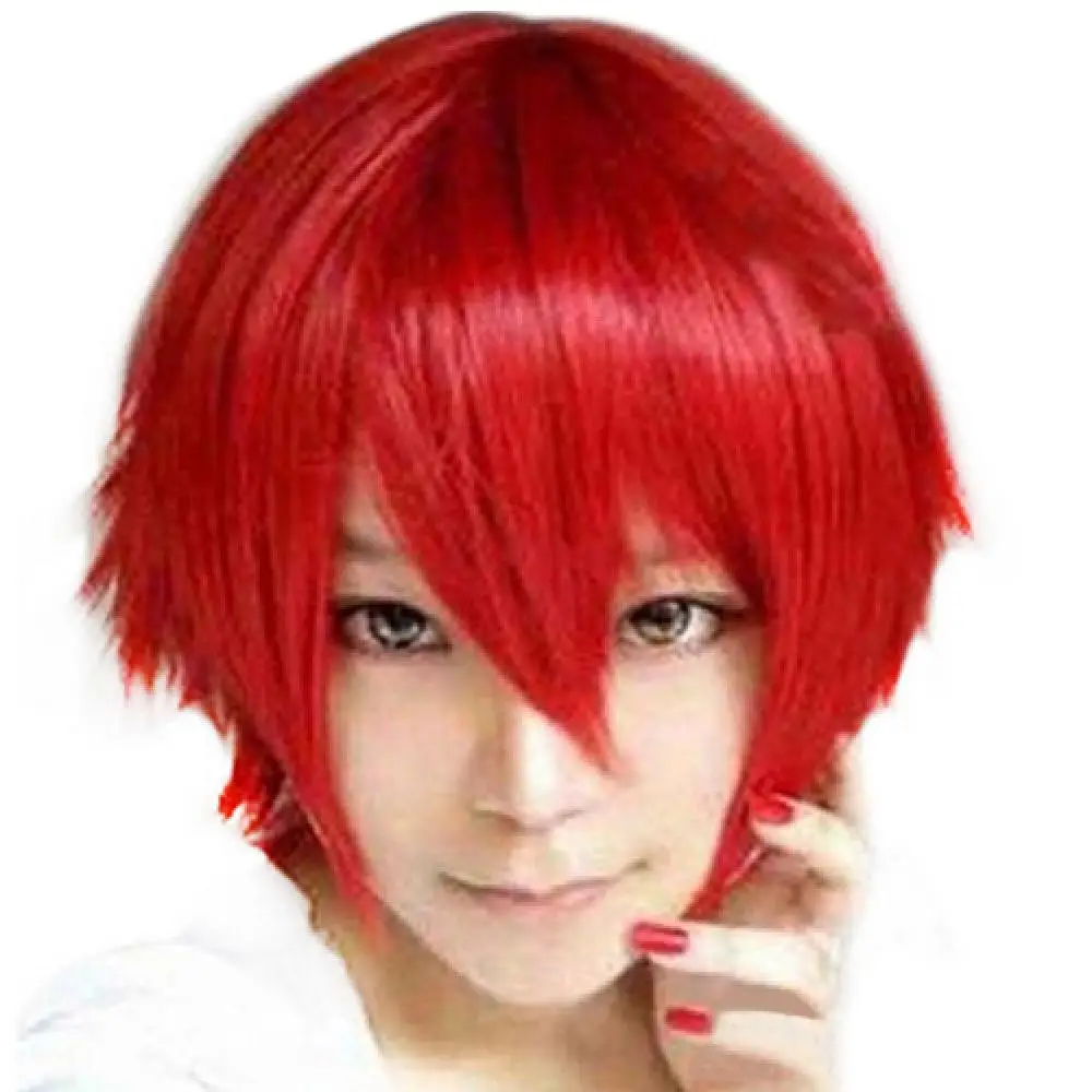 35cm Men Short Wig Cosplay Party Costume Straight Wigs Full Wig Universal Men's Wig Silver Red For Halloween Cosplay Costume