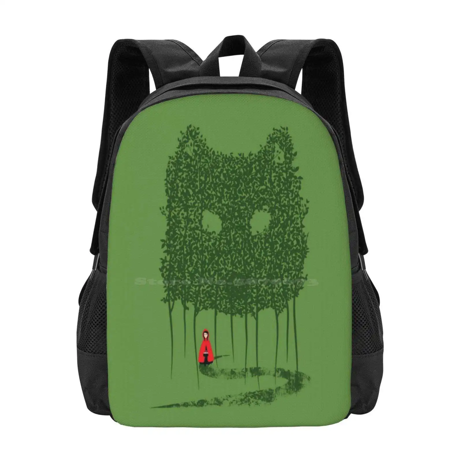 Red & The Wolf School Bags Travel Laptop Backpack Little Red Riding Hood Trees Forest Bad Wolf Brothers Grimm Little Red Cap