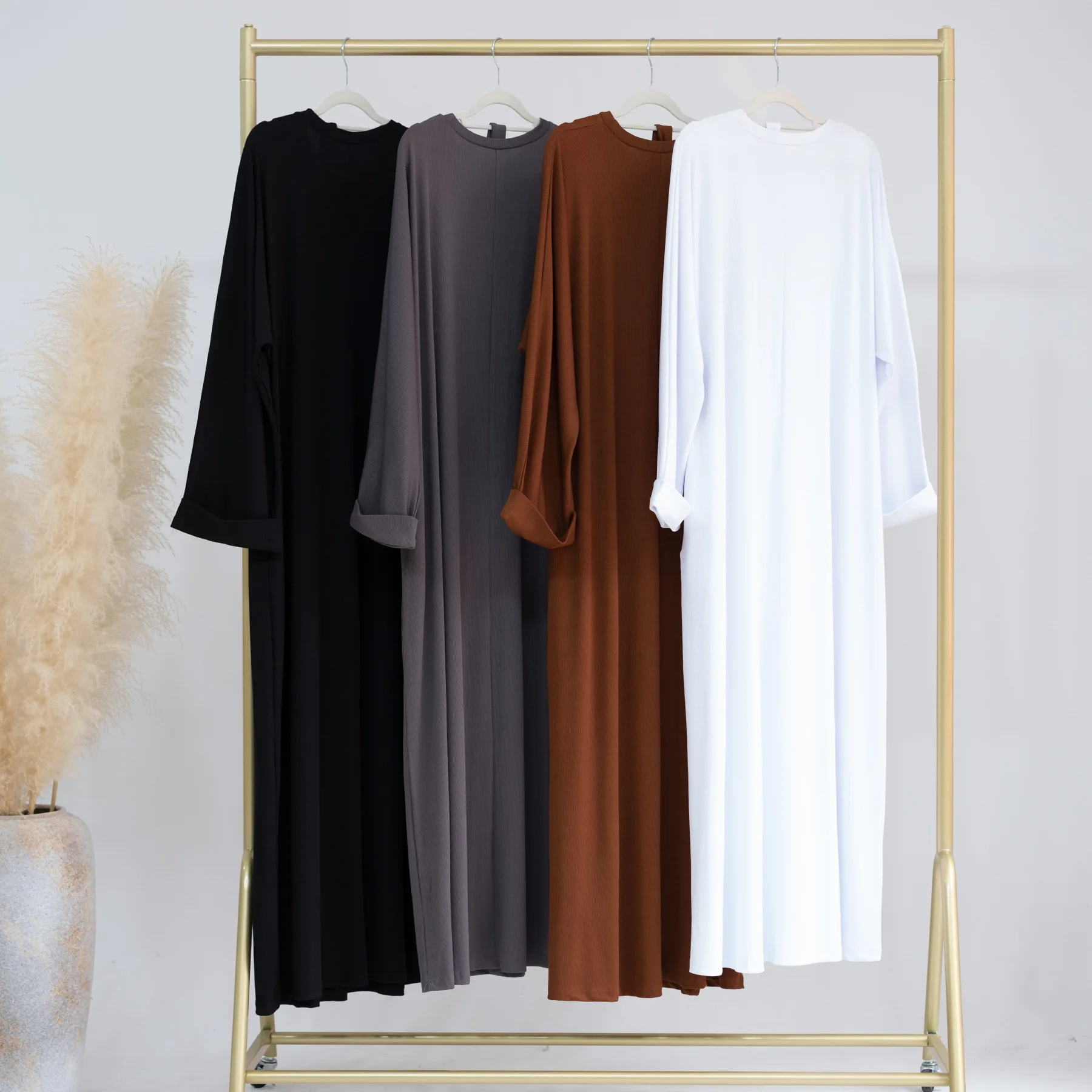 Rib Knitted Abaya for Women Casual Islamic Long Dress Loose Hijab Robe Muslim Dresses Dubai Turkish Modest Kaftan Ramadan Eid