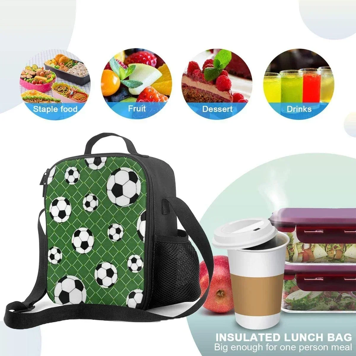 Football Insulated Lunch Bag For Men Women Adult,Office Work Picnic Hiking Beach Lunch Box