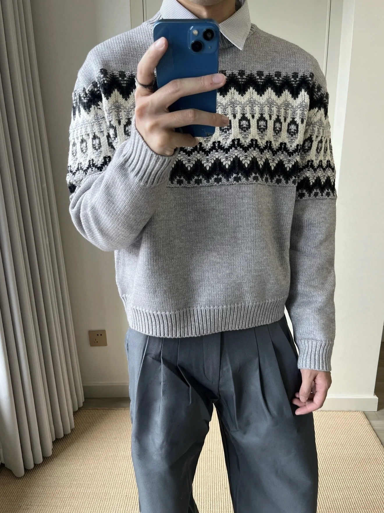 

Cleanfit Men's Lazy Knitted Sweater Autumn Winter Thiened Fluffy Geometric Patterned Long Sve Warm Polyester Fiber