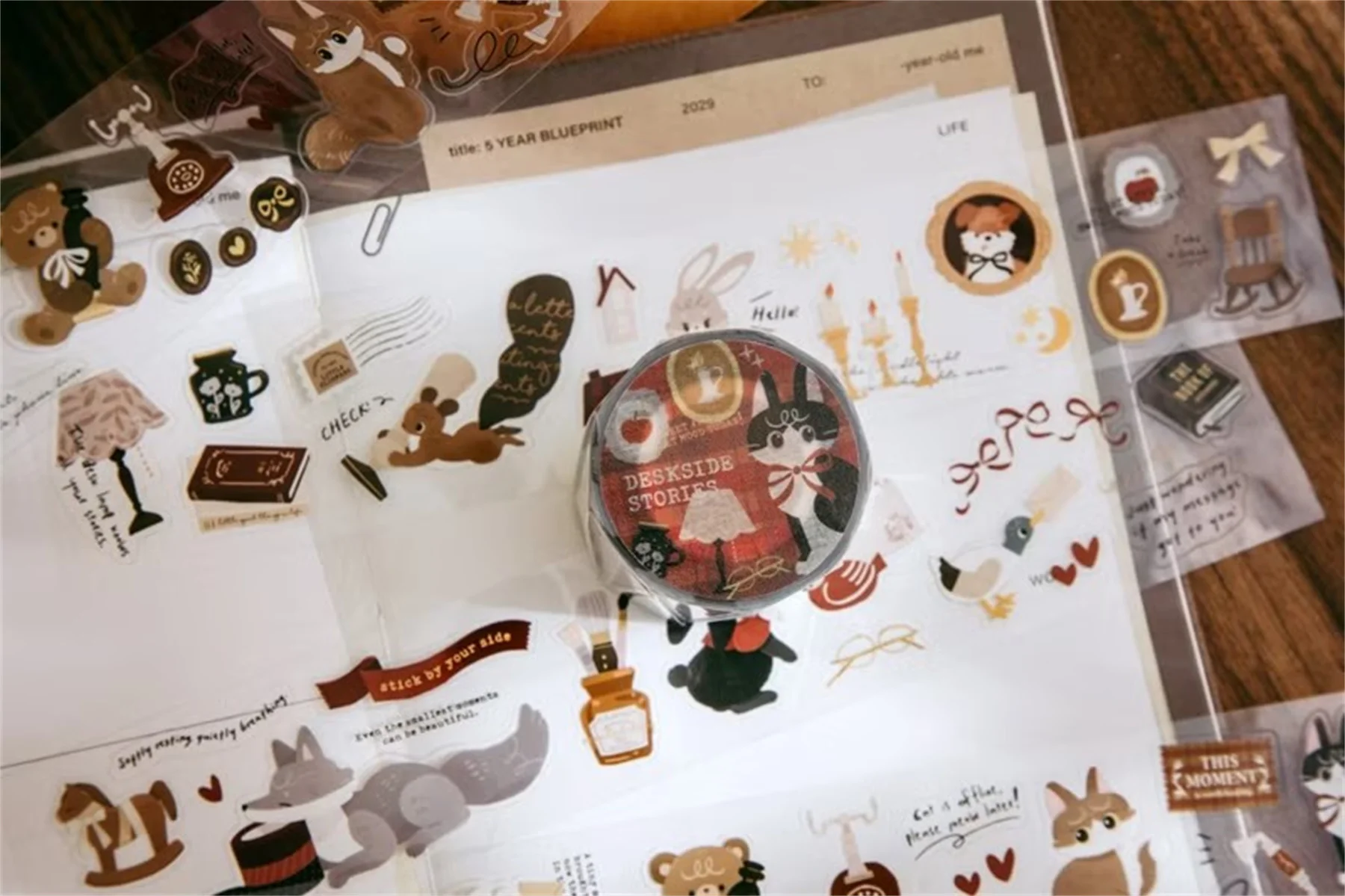 Wwiinngg Studio Vintage Deskside Stories Washi PET Tape Planner DIY Card Making Scrapbooking Plan Decorative Sticker