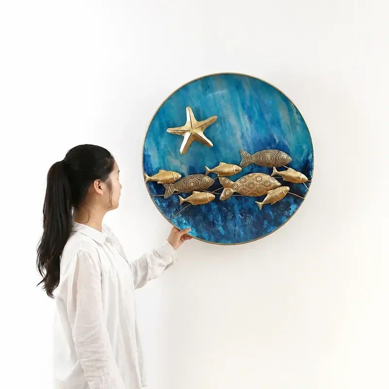 Creative Wrought Iron Fish Wall Hanging Metal Fish Wall Decor For Home Entrance Hallway Room Decoration Ornament