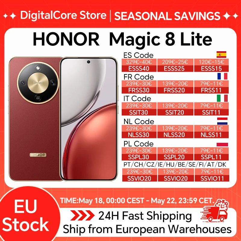 2026 New HONOR Magic8 Lite EU Version 5g Smartphone Android Mobile Phones AMOLED Snapdragon 6 Gen 4 7500mAh 108MP OIS AI Camera