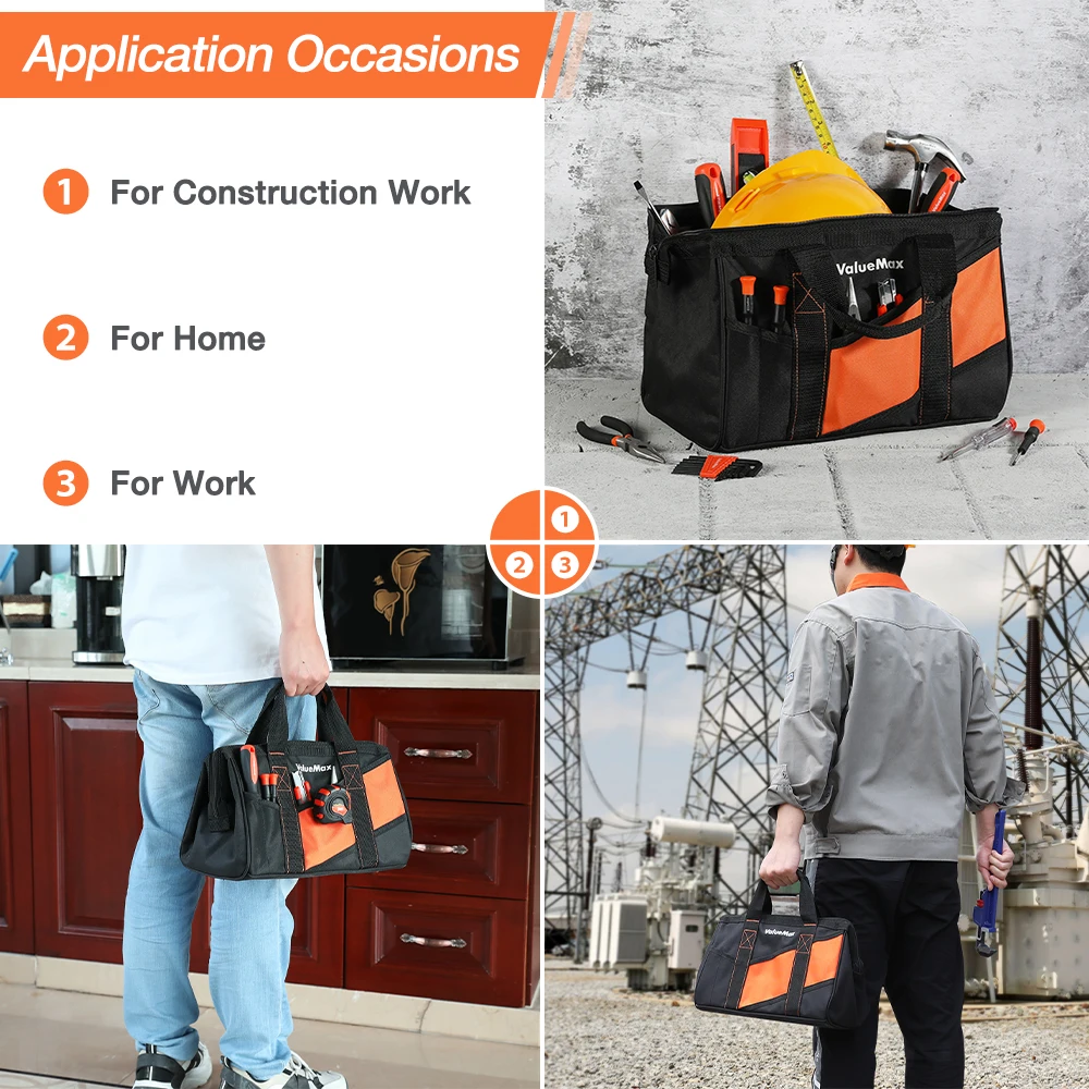 Valuemax 13inch Tool Bag Large Capacity 12 Storage Pockets for Tool Storage