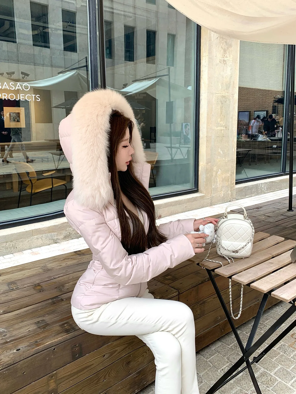 

Kubiliv Tee-Proof Du down Jaet with Fur Collar Waist-Cinching Hooded Coat Korean Sle Slim Fit Long Sve Coat