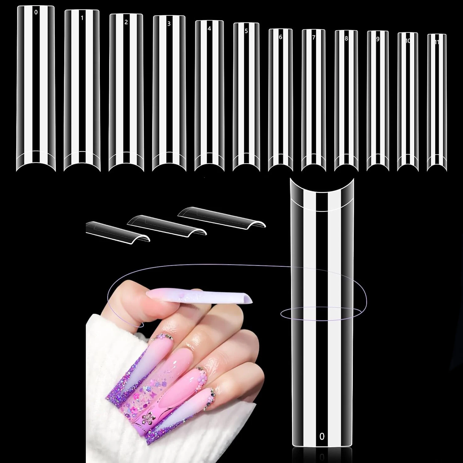 

24/120/240/504/1200 PCSClear No C Curve Nail Tips for Acrylic Nails Professional Extra Long Tapered Square Straight DIY