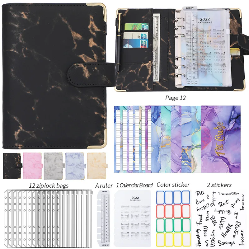 A6 Marble Money Budget Planner Binder With Zipper Envelopes, Cash Envelopes For Budgeting, Money Organizer For Budget Binde