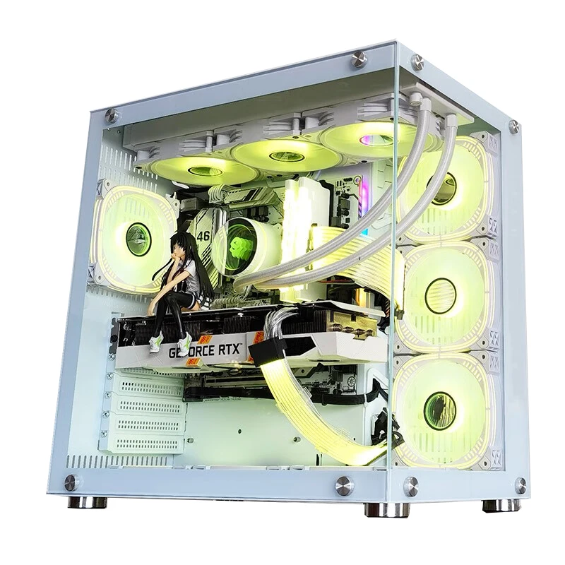 Factory / White Computer Case Gaming PC Cabinet ATX MATX ITX Mid Tower PC Gamer Chassis Case With RGB Fan