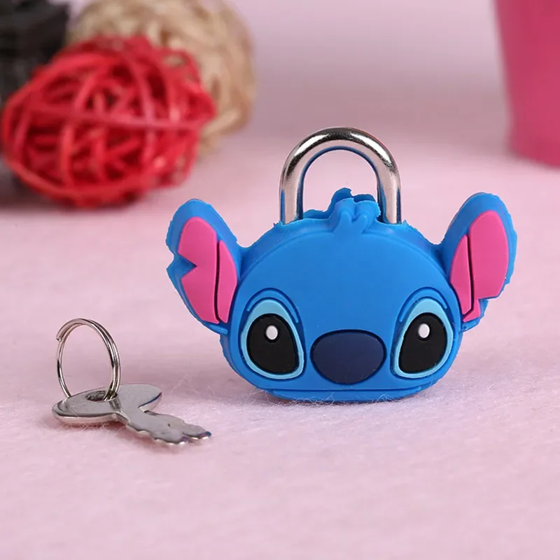 Disney Stitch Cartoon PVC Doll Lock Metal Mini Padlock Creative Cute Safety Anti-Theft Luggage Lock Children's Gift