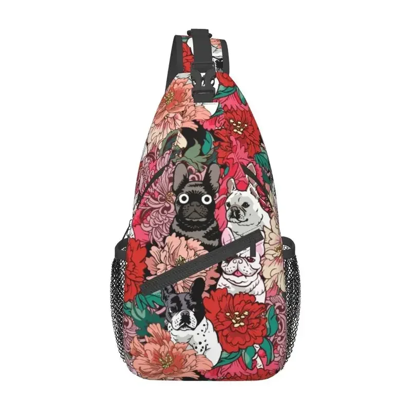 Cool French Bulldog 	 Flowers Crossbody Sling Backpack Men Frenchie Dog Lover Shoulder Chest Bags for Hiking