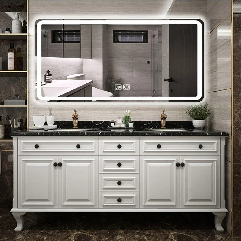 Solid Wood Bathroom Cabinet, Smart Mirror, Double Sink, Floor-to-ceiling Washbasin