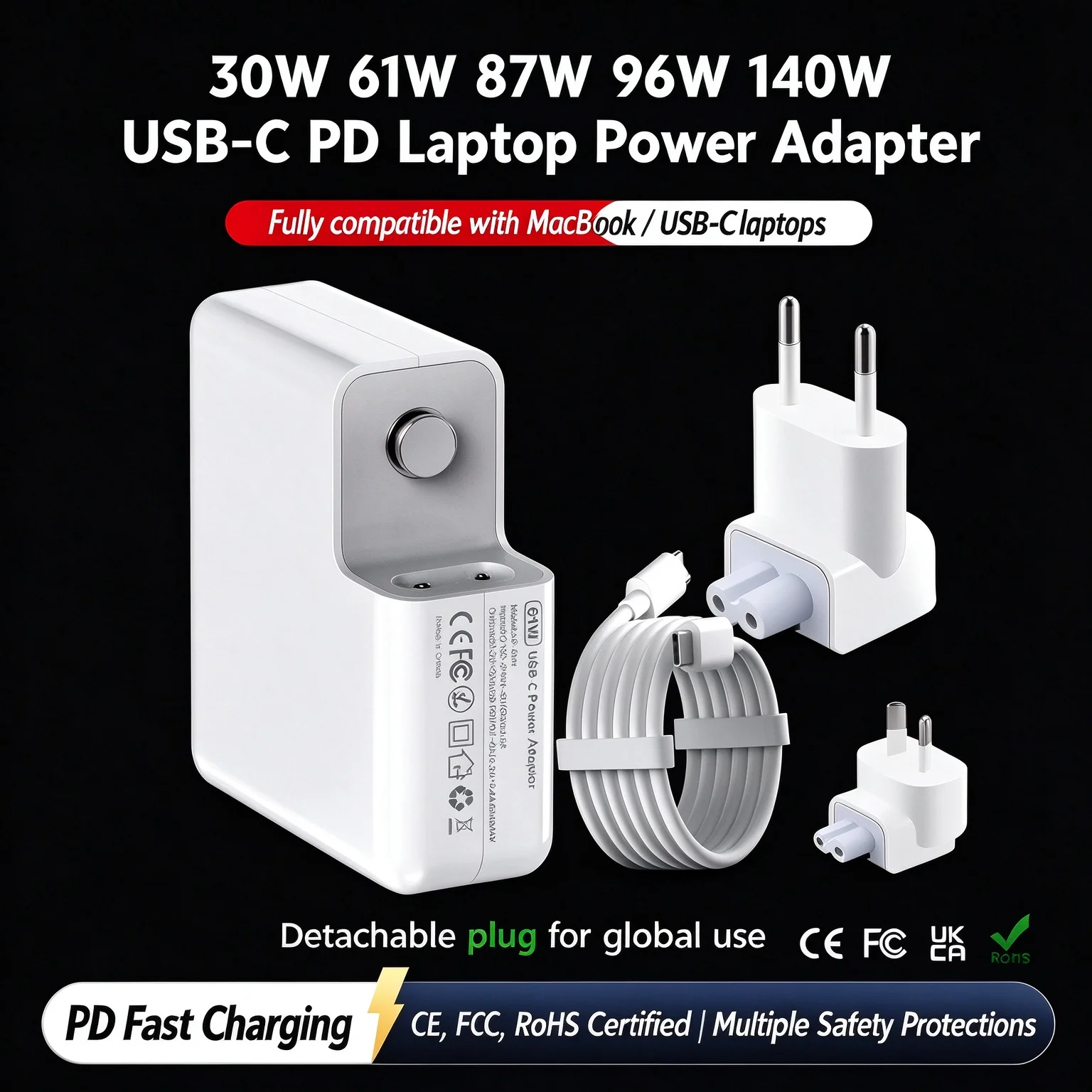 30W 61W 87W 96W 140W USB-C PD Fast Charger, Type C Laptop Power Adapter Compatible with MacBook Air Pro M1 M2 M3 M4