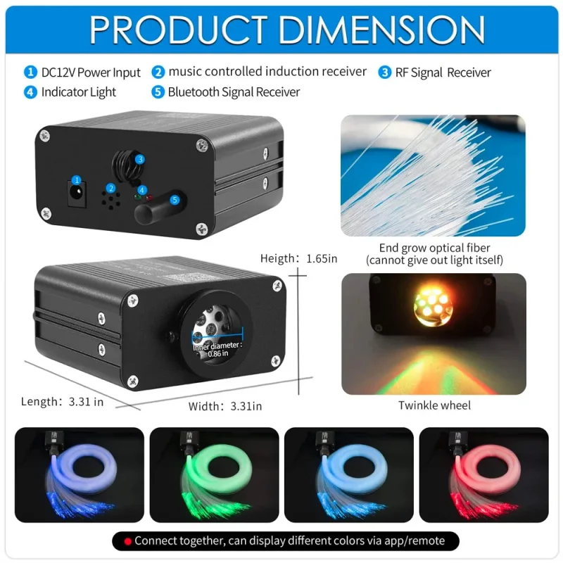 

16 Вт RGBW Автомобильный потолочный светильник звездного неба Автомобильный/домашний небольшой размер Музыкальное управление Автомобильная крыша Мерцающая лампа звездного неба Волоконно-оптический окружающий свет