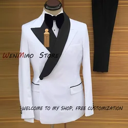 Customized Men's Suit 2 Piece Suit White Jacket Pants Black Collar Wedding Groom Tuxedo Elegant Party Dress Formal XS-5XL Outfit