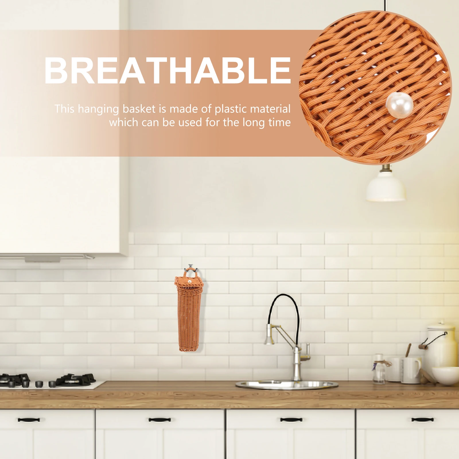 

Woven Storage Basket Retro Kitchen Wall Decor Hanging Baskets Plastic Bucket Large Capacity Craftsmanship
