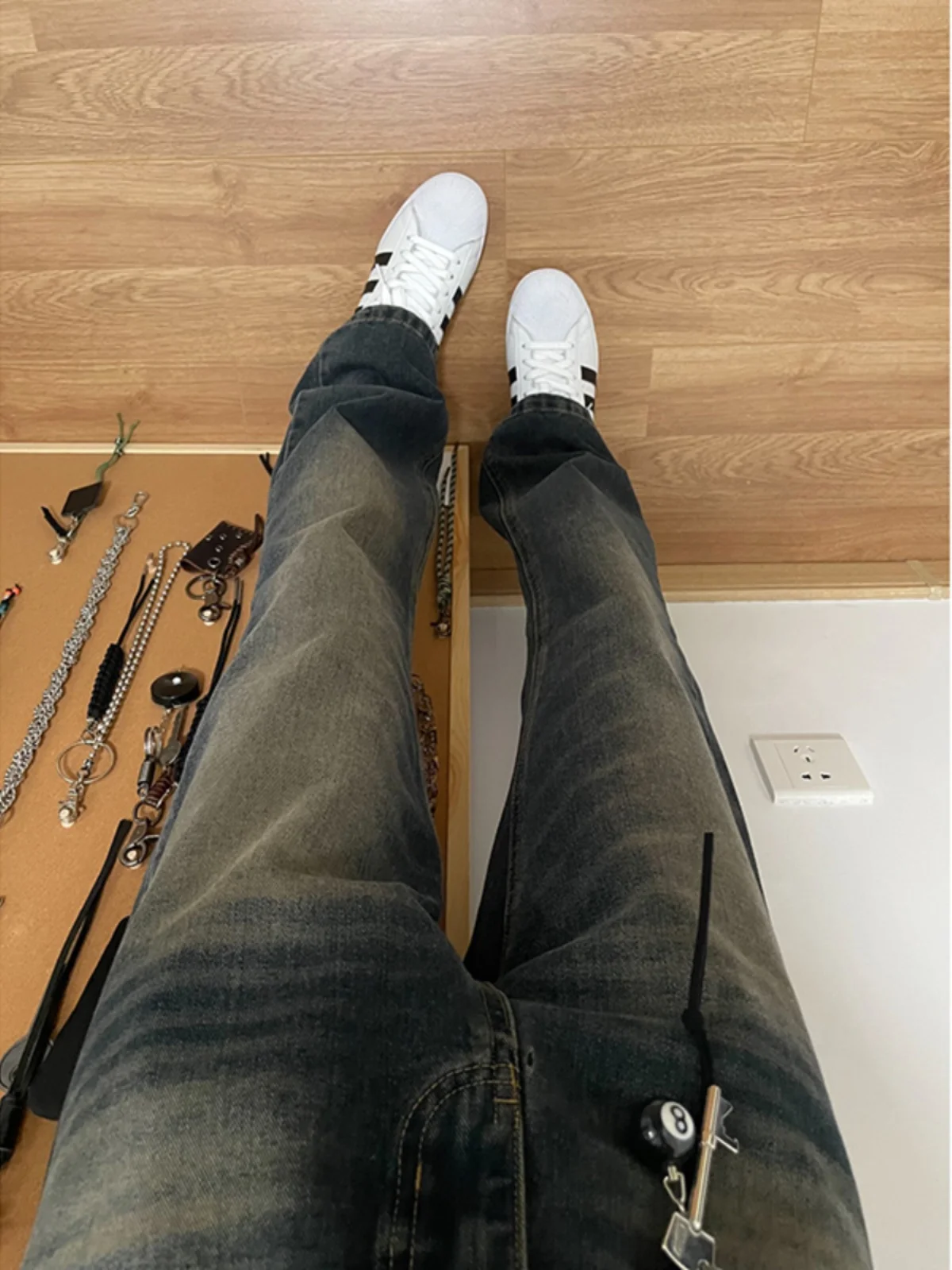 

American High Street Men's Flared Jeans Straight Leg Cool Haome Autumn OOTD Wear High Waist Denim Pants Trendy Brand