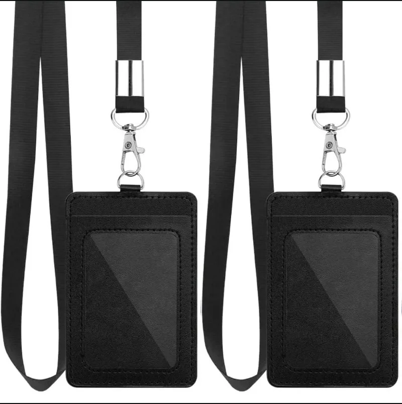 Funda de cuero PU para tarjeta de trabajo, funda para licencia de trabajo, soporte para insignia, cordón negro para etiqueta de identificación, Clip para tarjeta de Personal, correa para el cuello