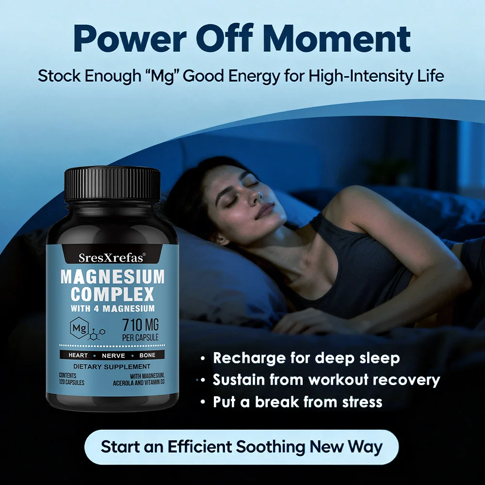 

Капсулы с комплексом магния – глицинат, глюконат, оксид и цитрат магния, способствуют улучшению сна, расслаблению, здоровью мышц и костей.