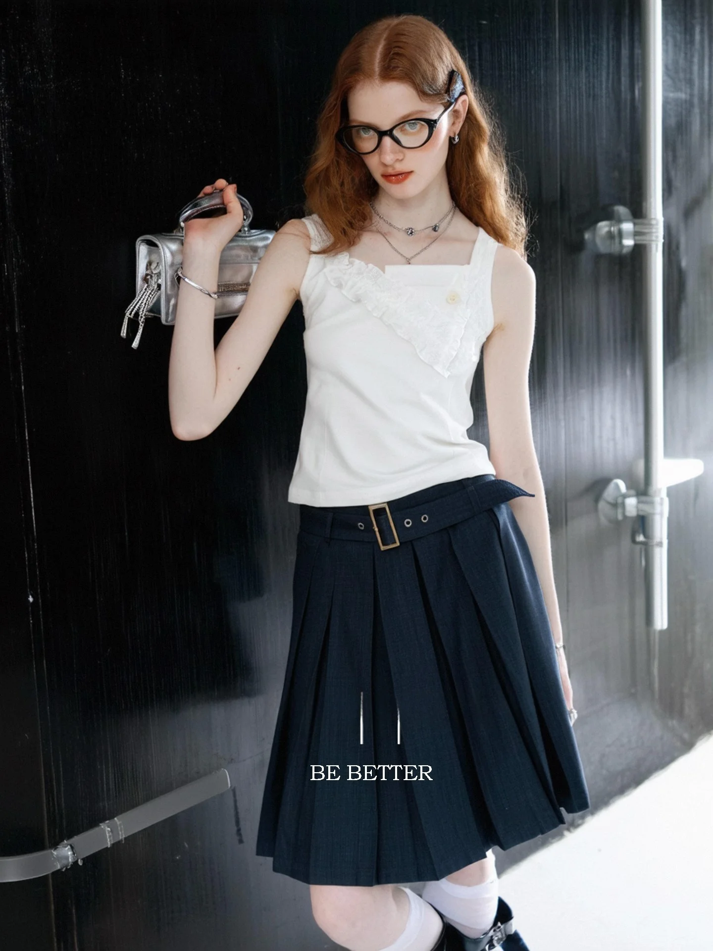 Elegant Black Pleated High Waist  Skirt Women's Spring New Style A-Line Skirt Commute Casual Travel Streetwear