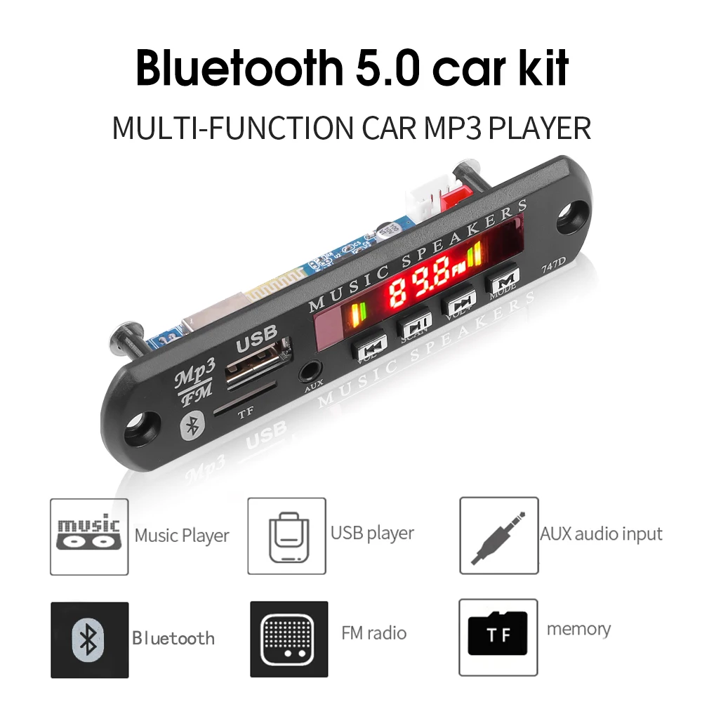 9V 12V Bluetooth 5.0 MP3 Decoding Board with Mic Digital AMP HiFi Stereo 20W Amplifier Module AUX USB FM Handsfree For Speaker