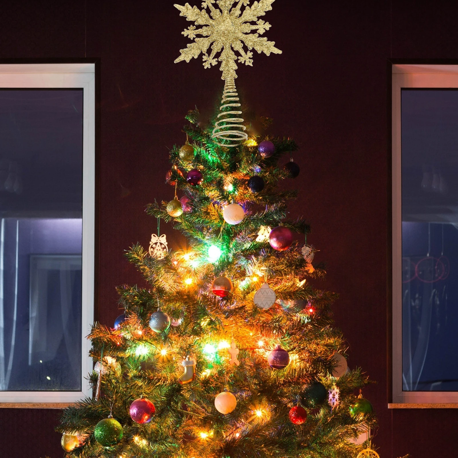 

2pcs Tree Top Star Decoration Christmas Snowflake Ornament Hanging Pendant For Christmas Tree Xmas Party Home Festival Decor