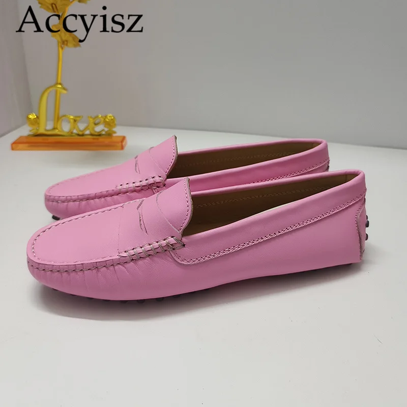 2024 Spring Autumn Real Leather Round Toe Flat Loafers Women Deep Mouth Daily Lightweight Walking Shoes Office Commuting Shoes