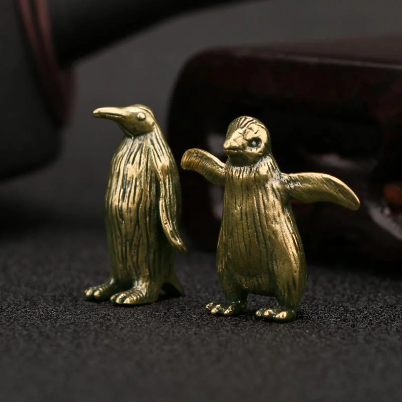 Funny Brass Standing Little Penguin Statue Desktop Decorative Trinkets Creativity Marine Animal Cute Craft Collection Children