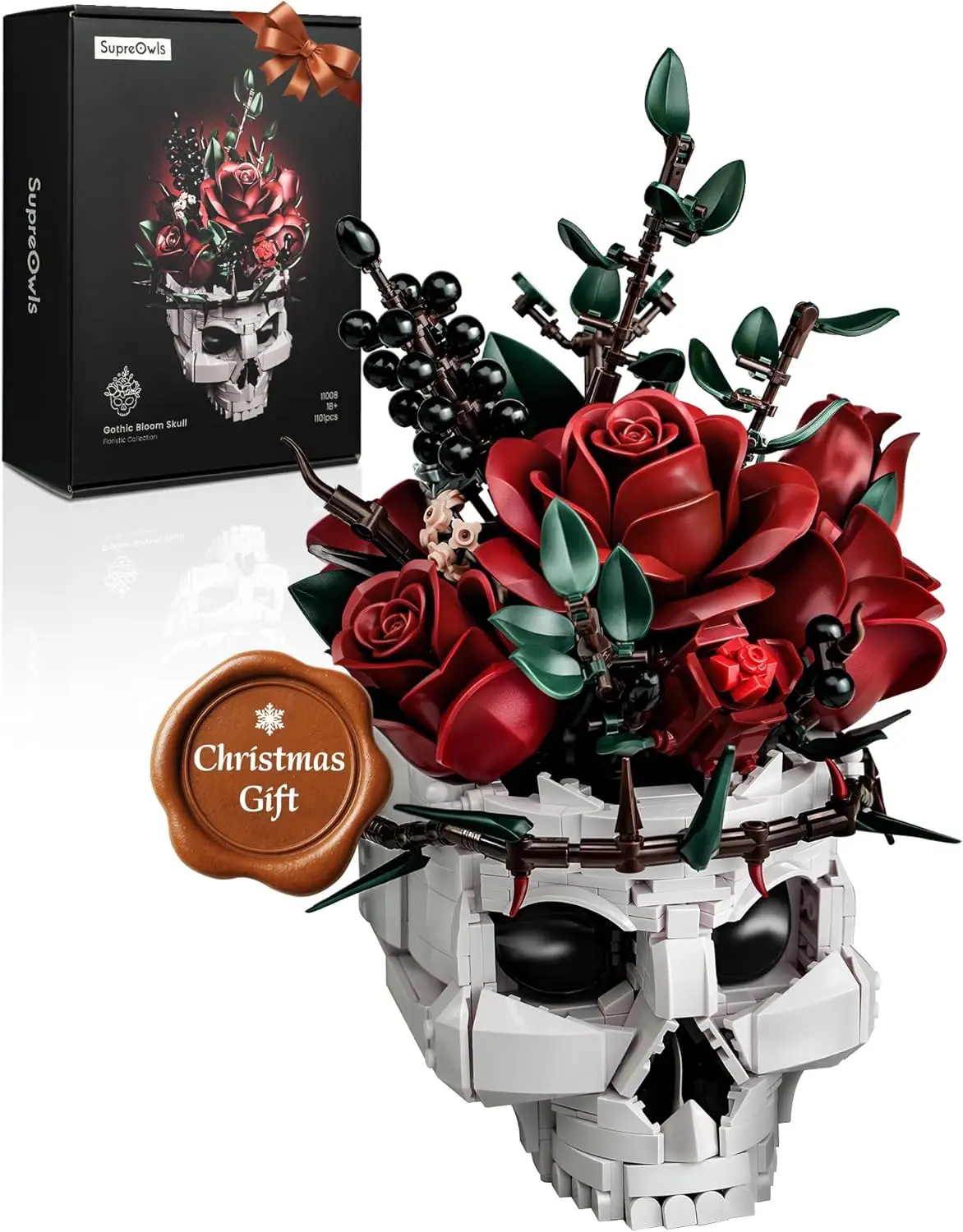 

Skull & Roses Bouquet Building Set, Gothic Botanical Planter for Adult Craft & Home Decor, IA11008