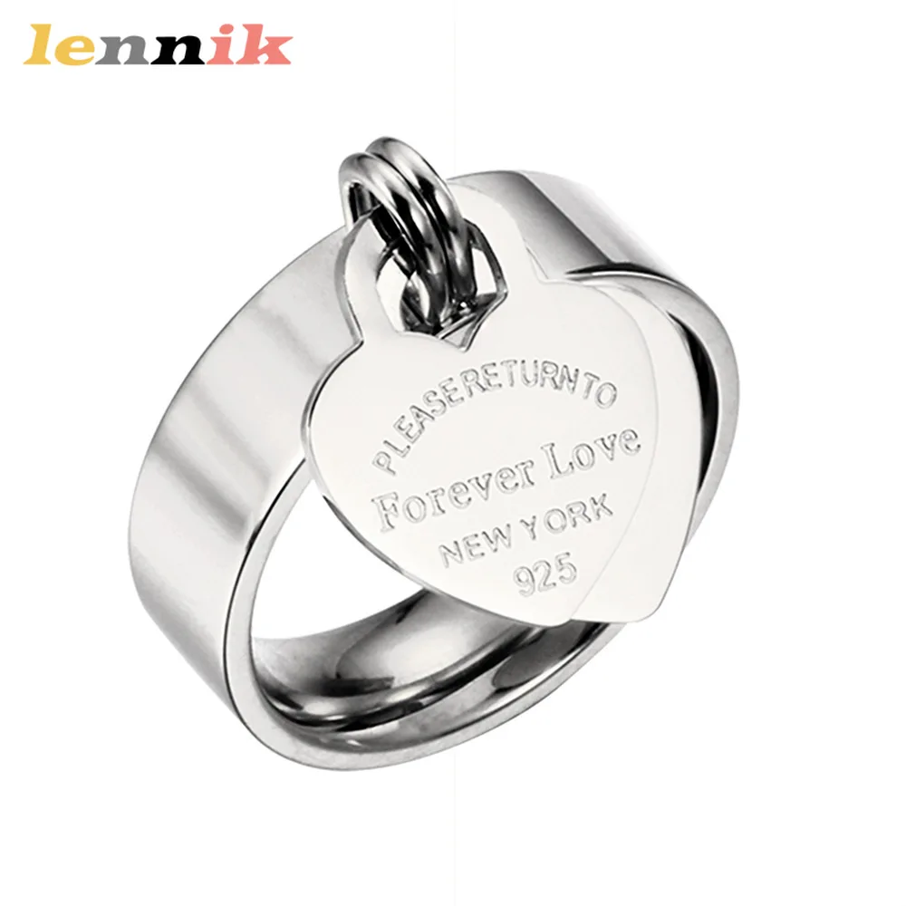 LENNIK Love Ring Forever Love Fashion Light Luxury Peach Heart Letter Accessories Gold-plated Stainless Steel Ringring for Women