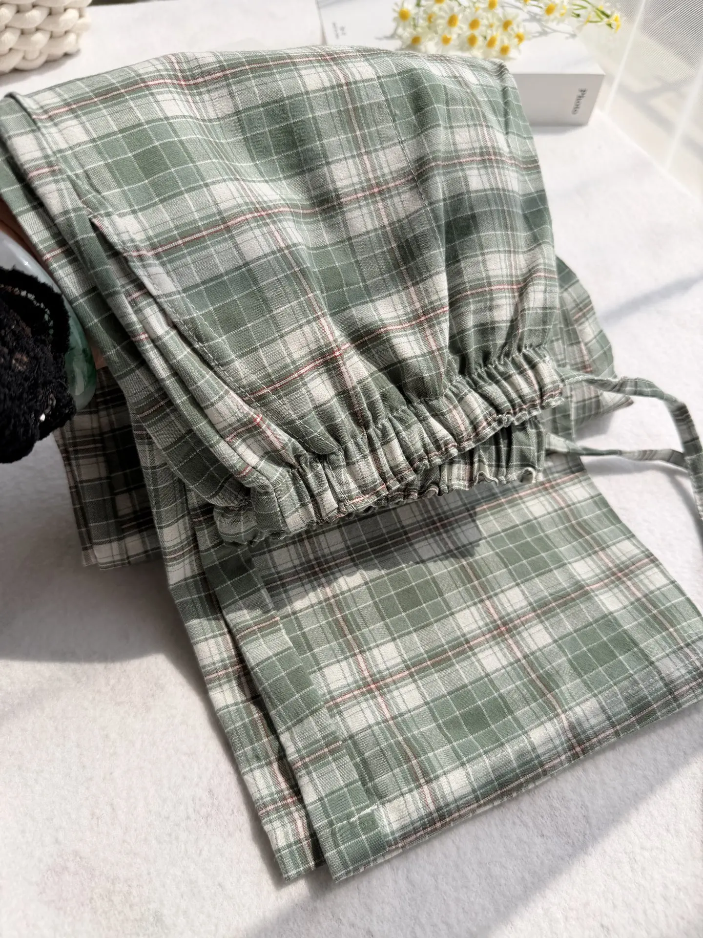 Men's Cotton Pajama Pants Washed Loose Fit Thin Home Pants Spring Summer Plaid Design Comfortable Breathable Sleepwear