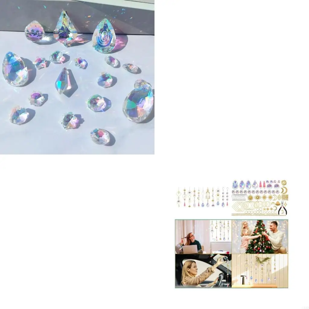 

Pack of 200 Suncatchers Craft Set Sun Catchers Craft Set with Hooks Chain Crystal Pendant Sun Catchers for Garden Window C5AD